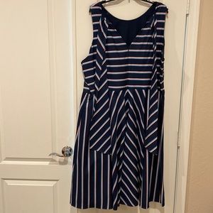 Eliza J Blue Stripes Sleeveless Fit & Flare Dress (Size 24)